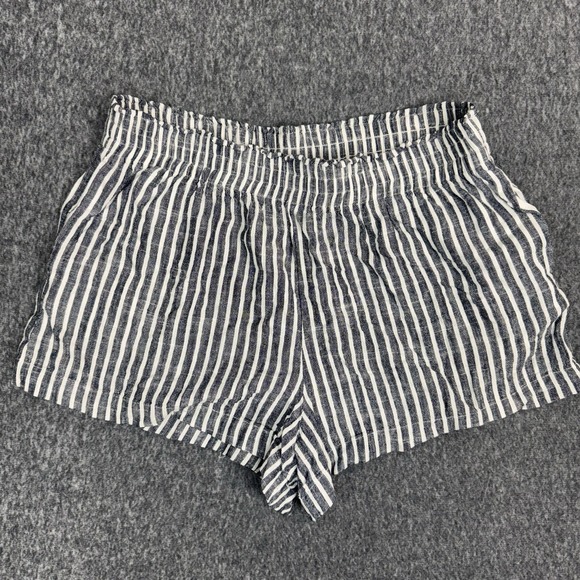 Caara Pants - Caara Striped Shorts Blue‎ White Linen Blend Pull On Women L Casual